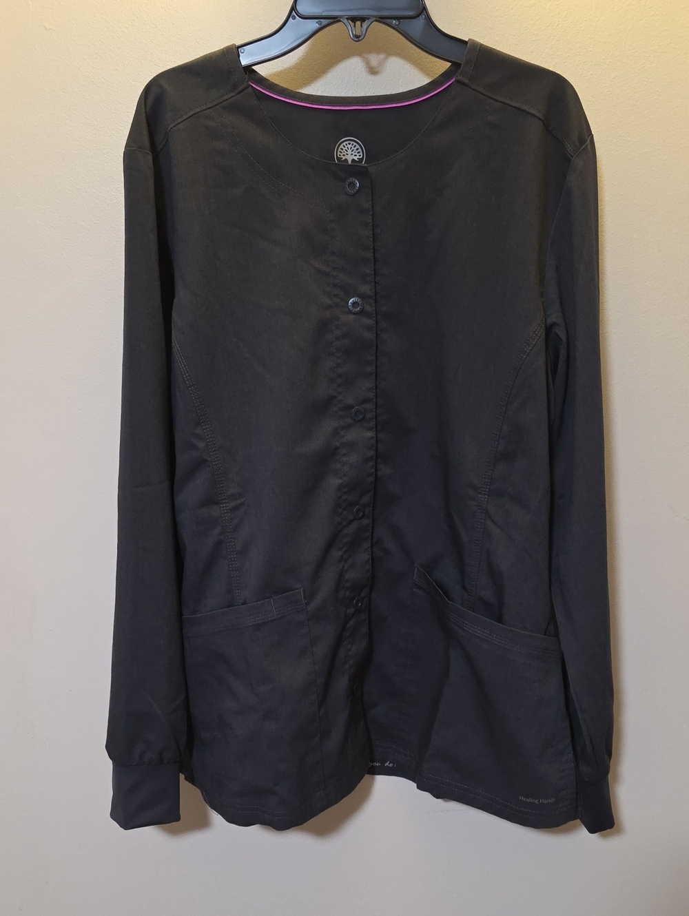 Healing Hands Gray Snap Scrub Top/Jacket - Purple Label - LARGE